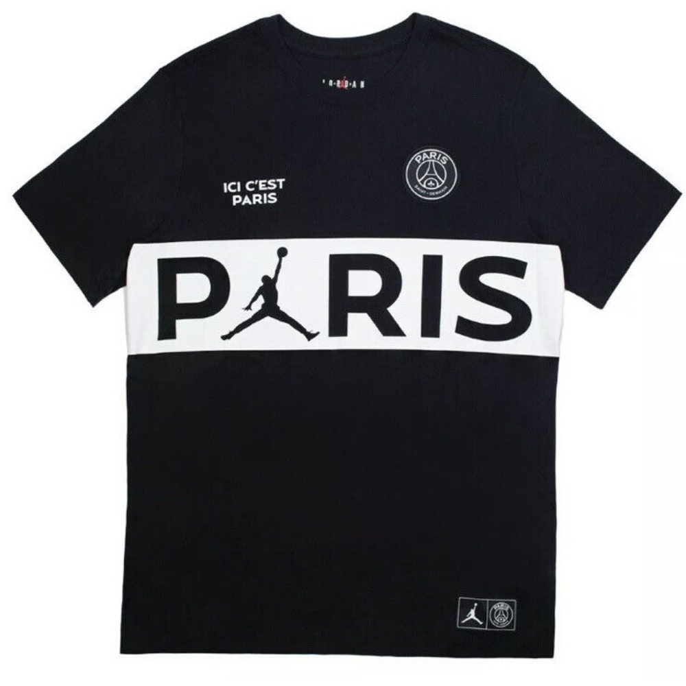 Paris Saint-Germain Jordan Men Logo T-Shirt Black & White-Size S